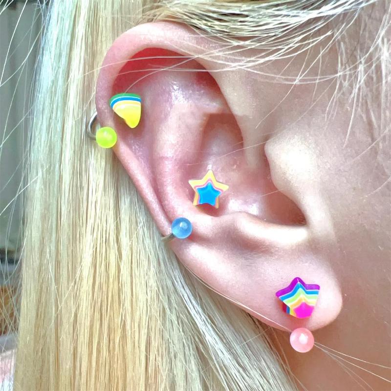 1 Pcs Colorful Star Annular Ear Bone Nail Stainless Steel Cute Love Heart Cross Earrings for Women Body Puncture Accessories
