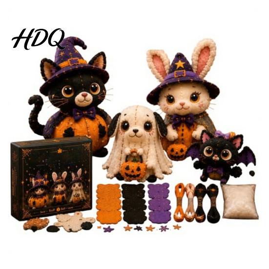 Fabric Sewing Kit Halloween Friends Patchwork Kit Animal DIY Make 4 Beginner