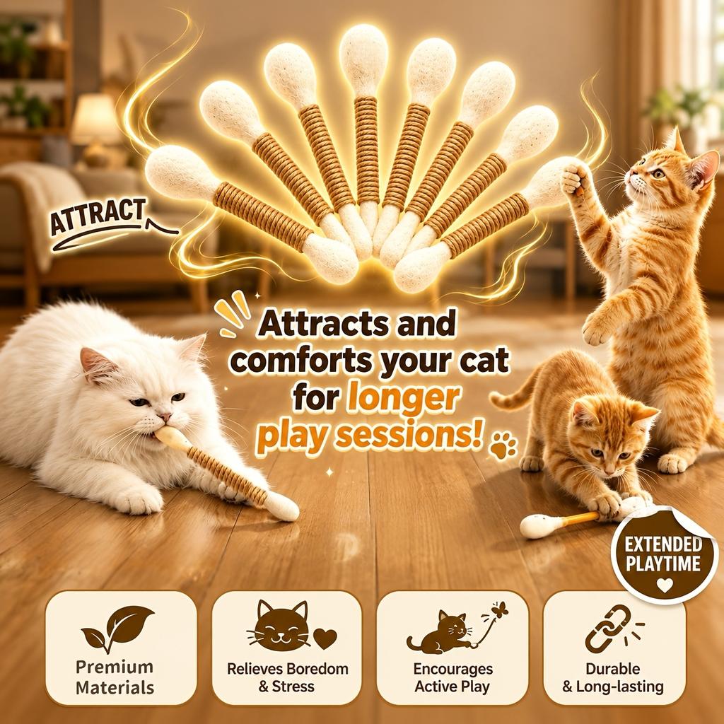 Cat Toys for Indoor Cats, Interactive Cat Toy Qtip Bunny Rabbit Kicker Chew Stick, Durable Bite Resistant Cat Scratcher Teething Toys for Kittens