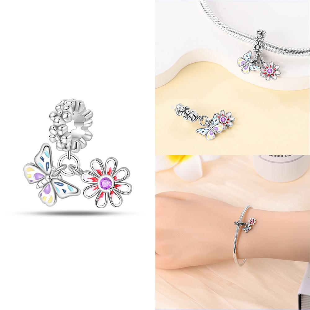 Charm Bead Charms Copper Authentic Heart Plant Lily of The Valley Rose Shamrock Bead Charms Compatible With Bracelets Jewellery Women Diy Gift