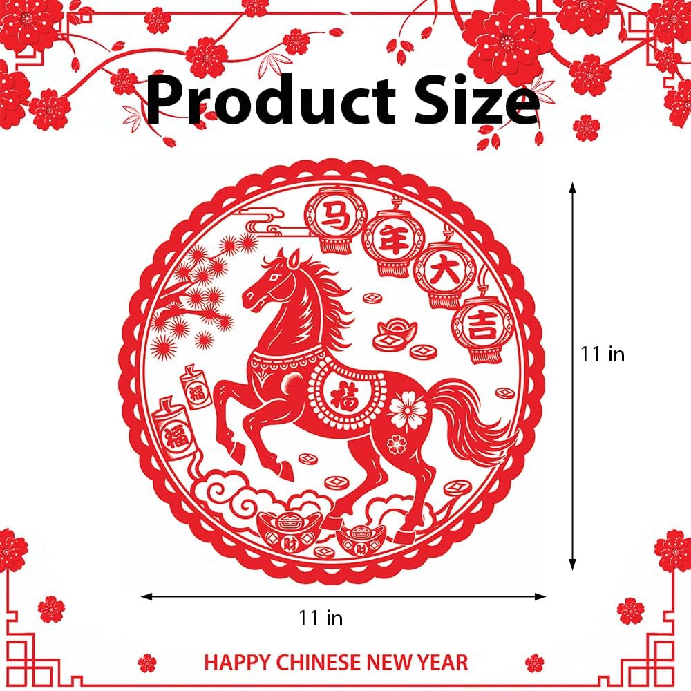 18 Pcs Chinese New Year Window Clings 2026 Year of Horse Window Stickers Double Sided Printing FU Character Spring Festival Decals for Home Window