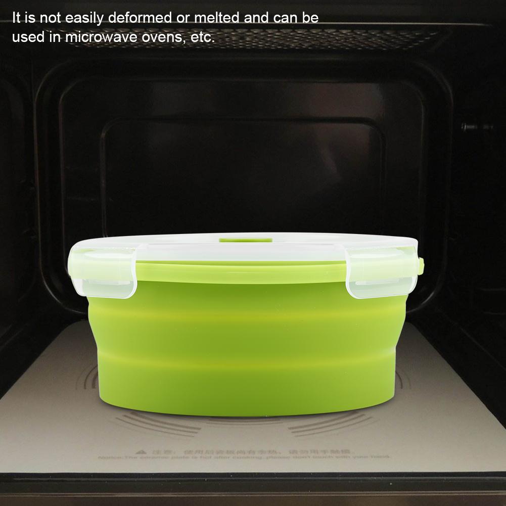 800ml Round Silicone Bento Box Collapsible Lunch Box Microwave Food Container (Light Green)
