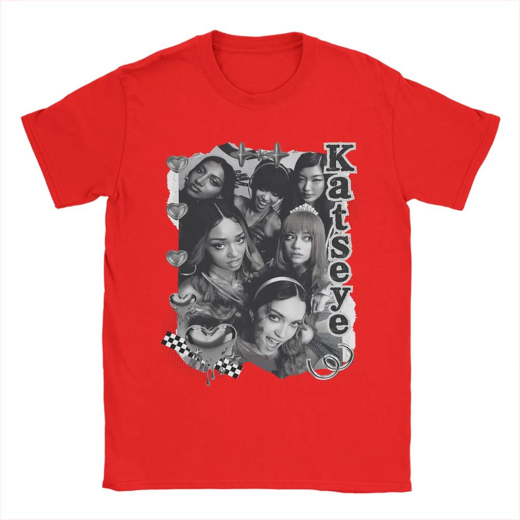 KATSEYE K-pop Girl Group Y2K Retro Stampa Collage Bianco e Nero T-Shirt | Accento Cuore e Scacchiera Unisex Cotone Casual Manica Corta Streetwear Top