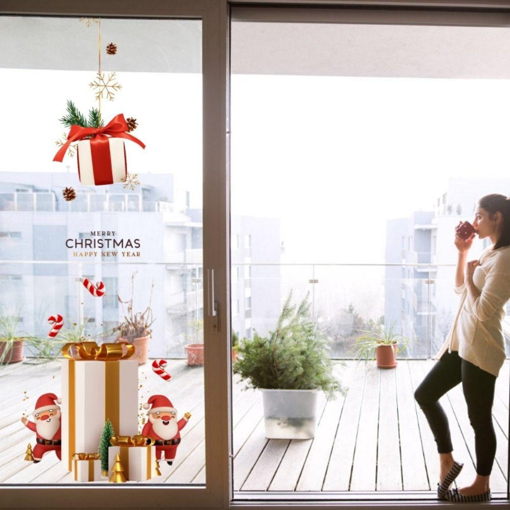 Cute Xmas Door Window Stickers Cartoon Christmas DIY Decal Festival Decor