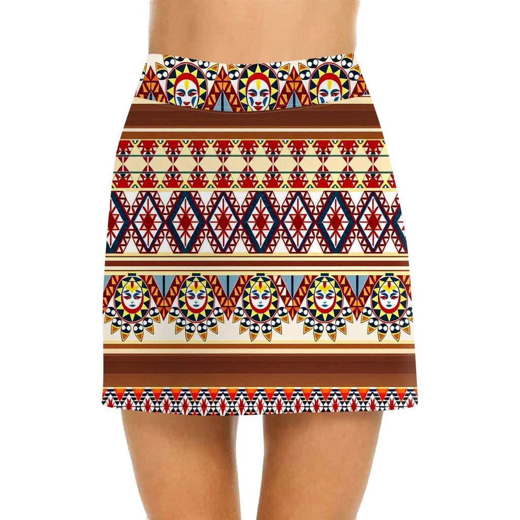 Women's Casual High Waist  Print Short Half Skirt Sports Skirt Pleated Skirt