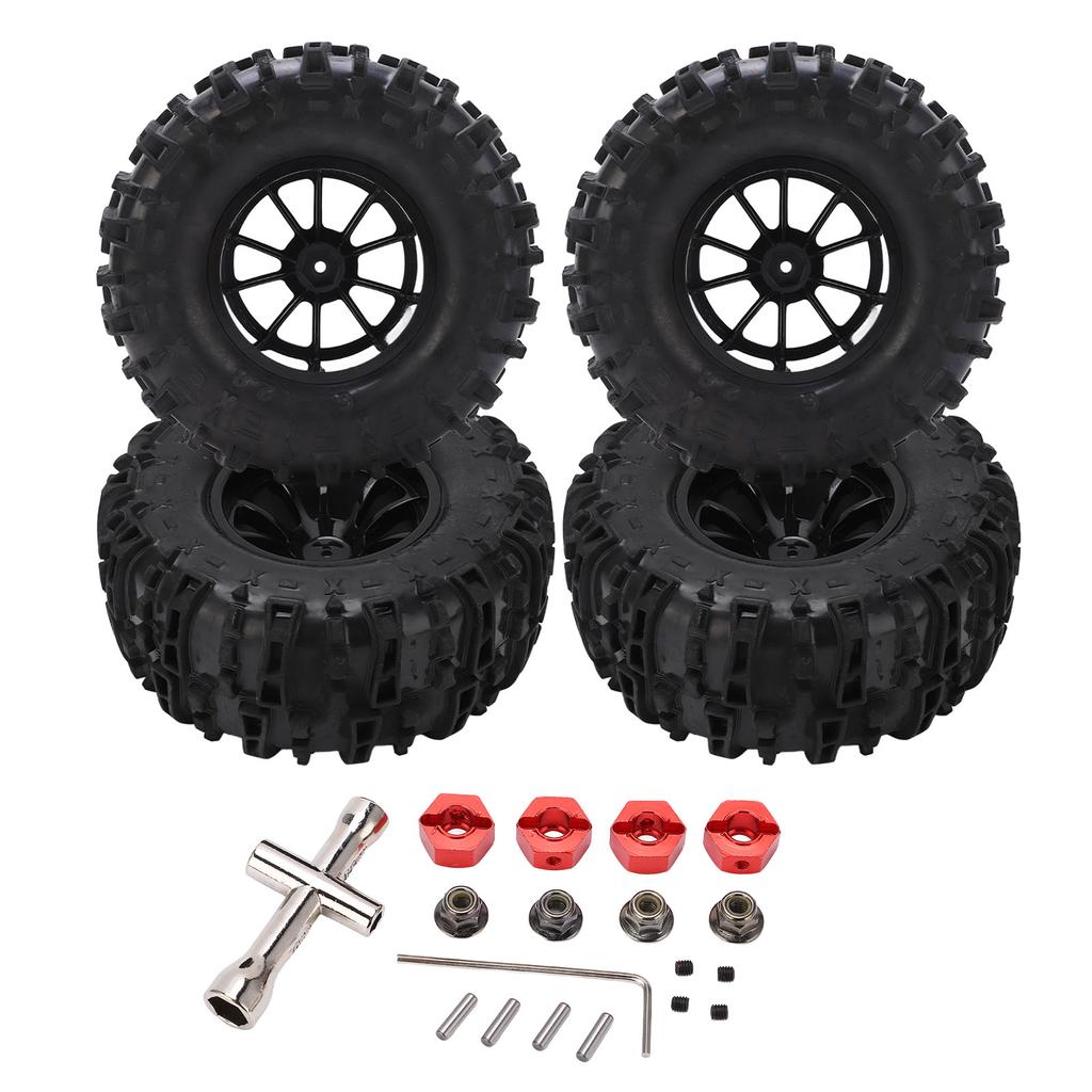 RC Vehicle Wheels and Tires Set Black with Plastic Hub for Monster Truck 18 110 Short Course Truck