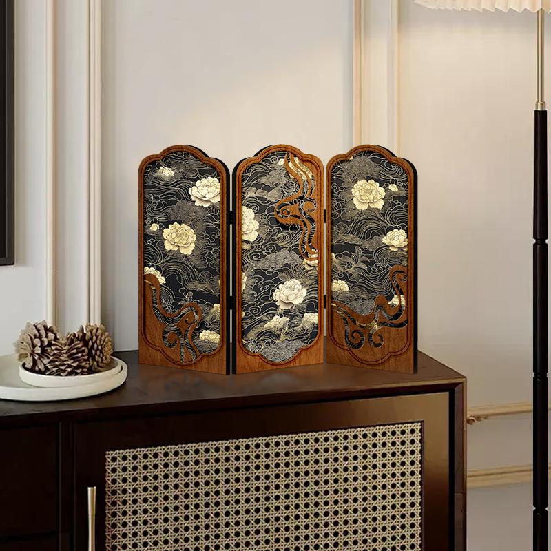 Tabletop screen painting antique living room folding edge cabinet decoration decoration Creative peony gift gift