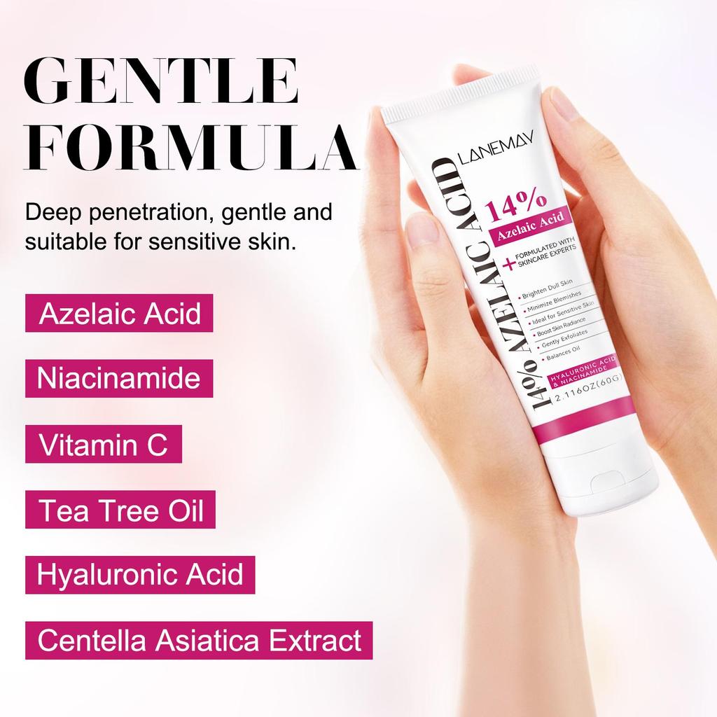 14% Azelaic Acid Cream-Brighten Dull Skin-Boost Skin Radiance-Minimize Blemishes-Suitable For Acne Prone Skin, 60g