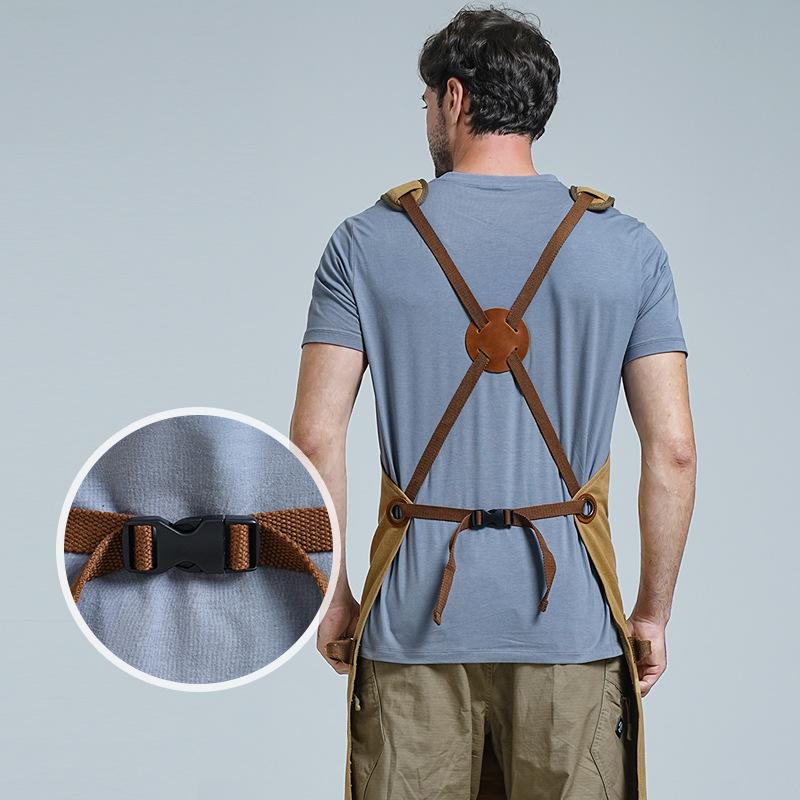 Mehrere Taschen Küchen-Arbeitsschürze Feste Leinwand Verdickte Abriebfeste Schürze Bluse Arbeitskleidung