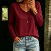 Women's Color V-Neck Long Sleeve T-Shirt Loose Fit Casual Top