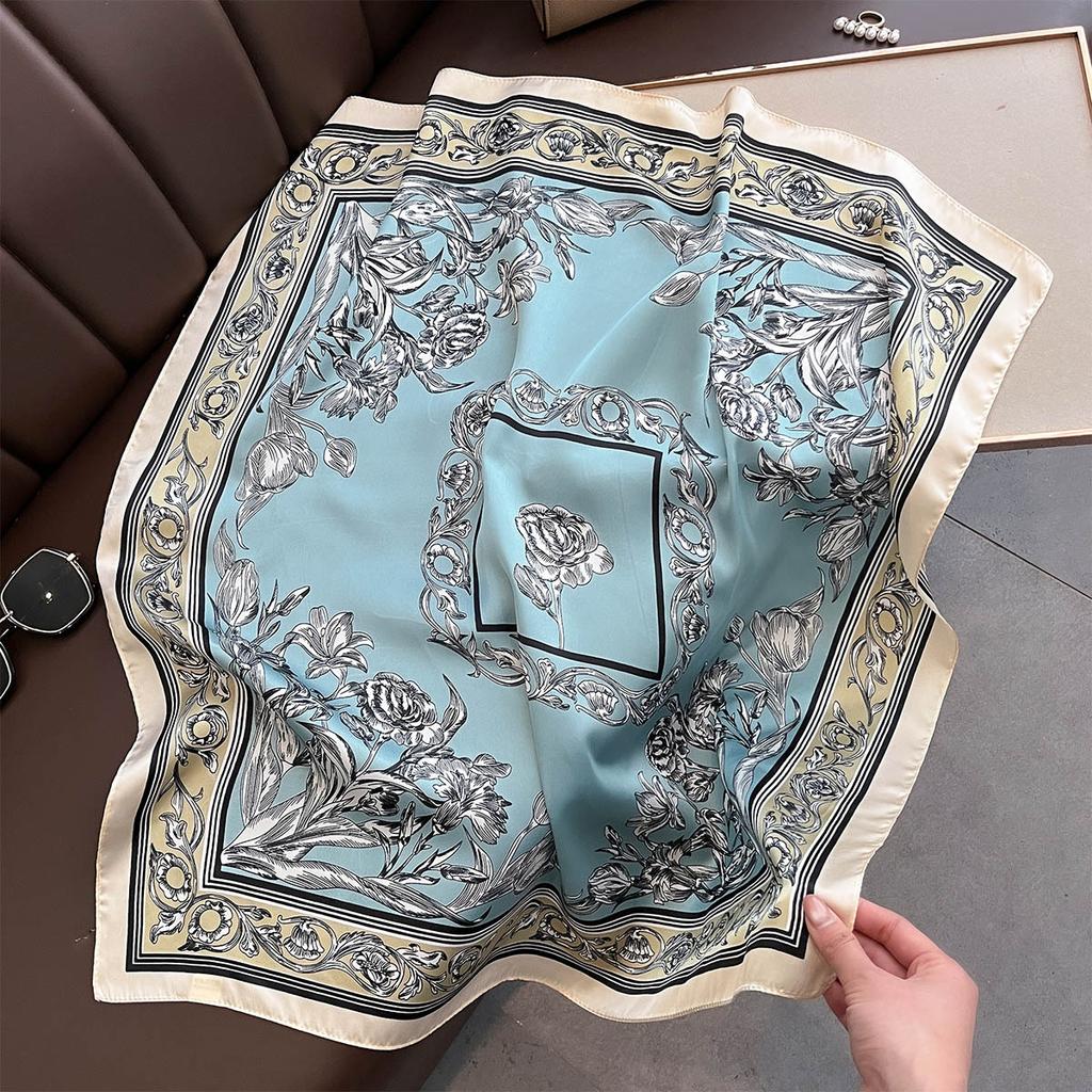 Luxury Design Scarf Women Silk Imitation Neckerchief Hair Bands Foulard Female Shawls Wraps Ribbon Square Bandanas