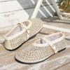 Fashion Mesh Breathable Rhinestone Fashion Versatile Women's New Foreign Style Niche Belt Flat Soft Soled Mary Jane Shoes Womens Shoes