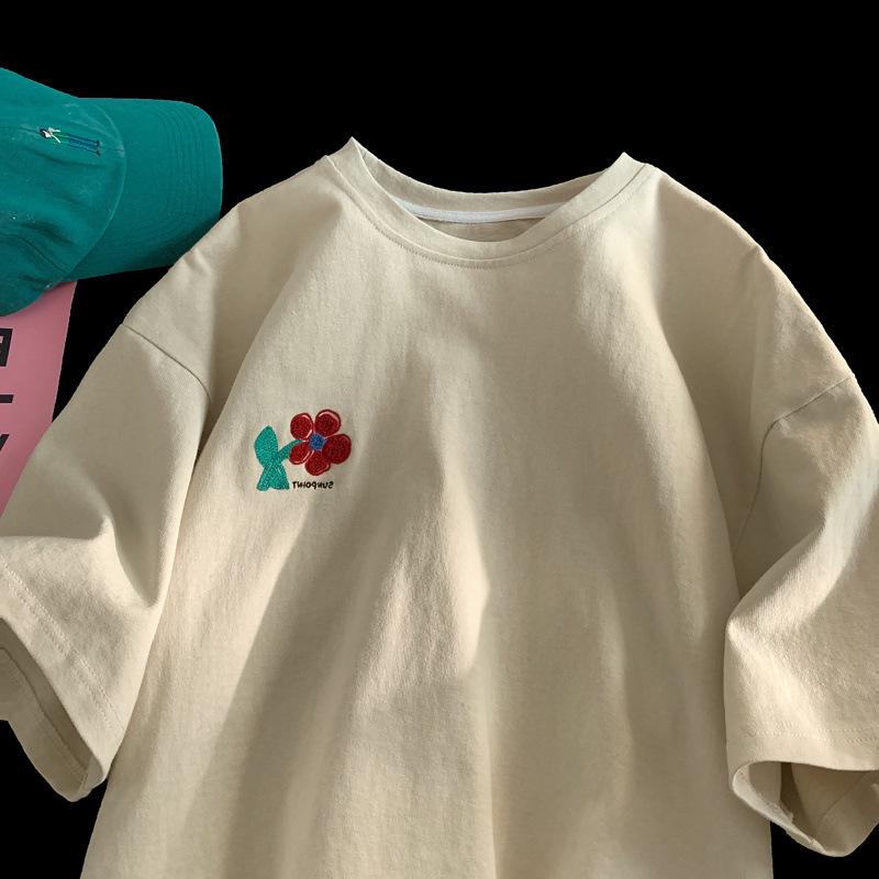 

Жіноча літня бавовняна футболка великого розміру вільного крою з шикарним принтом - Модний топ з коротким рукавом у гонконгському стилі M (80-100 jin recommended) хакі