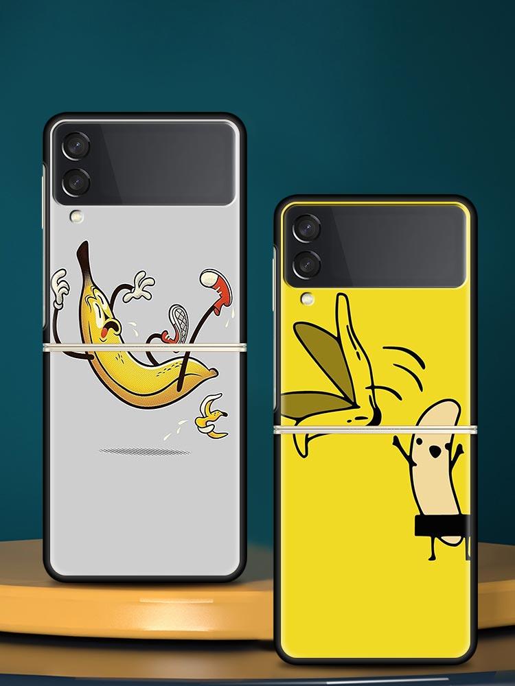 Funny Bite Apple Banana Hard PC Phone Case For Samsung Galaxy Z Flip 7 6 5 4 Black Cover For Galaxy Z Flip 3 Foldable Fundas Bag