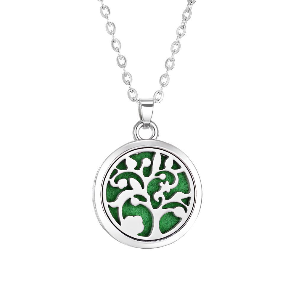 Stainless Steel Fashion Tree of Life Aromatherapy Necklace Essential Oil Diffuser Perfume Locket Pendant Women Jewelry Gift