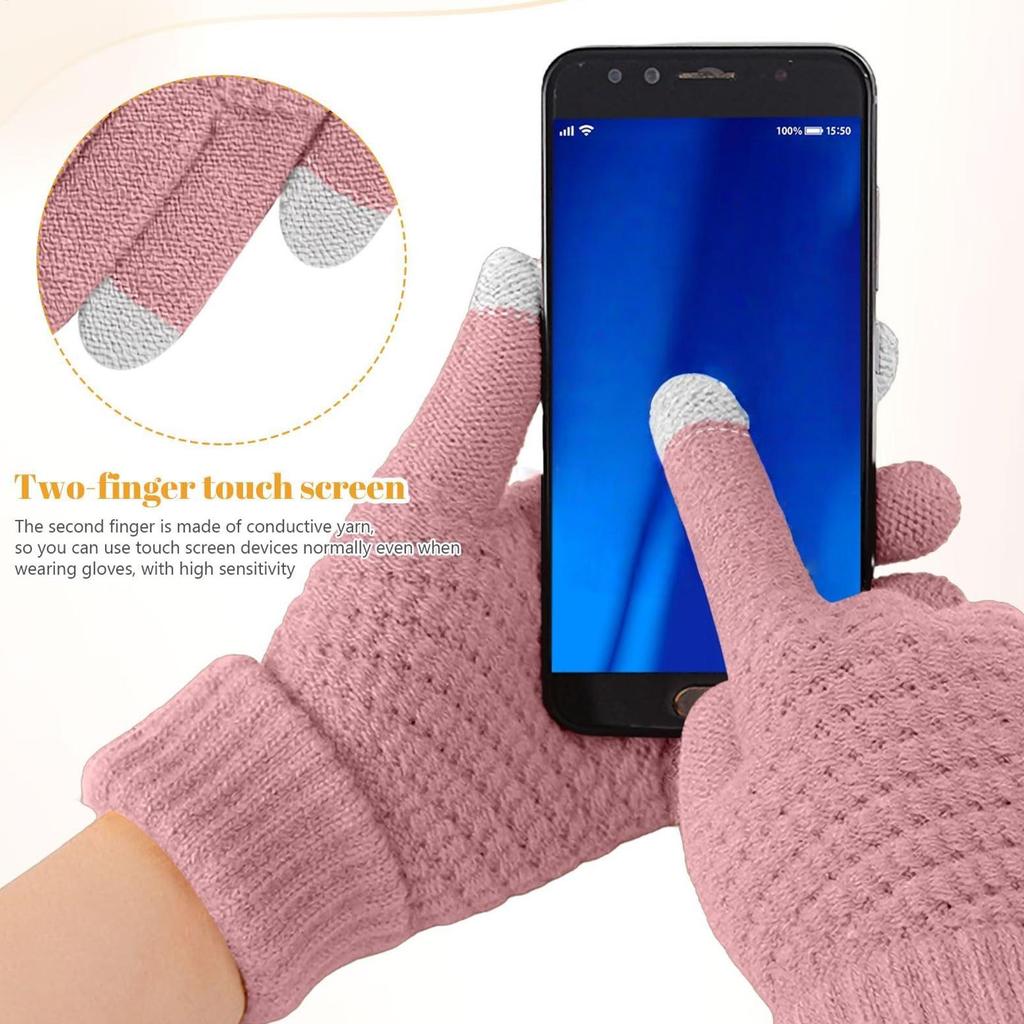Knitted Touchscreen Gloves Anti Slip  Warm Winter Warm Fingered Gloves Thickened Gloves  for Running Sports Driving Riding