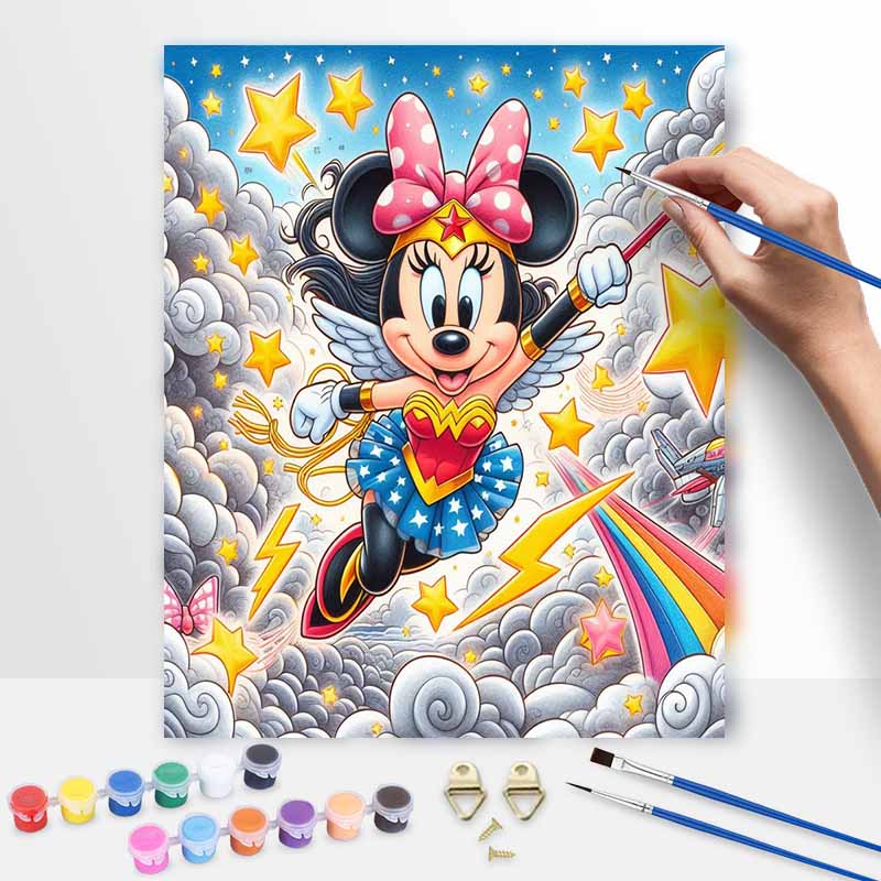 Disney Wonder Minnie Paint Art Painting Kit Home Wall Decor Handmade Gift, DIY Canvas Painting for Living Room Decoration Wall Art Set