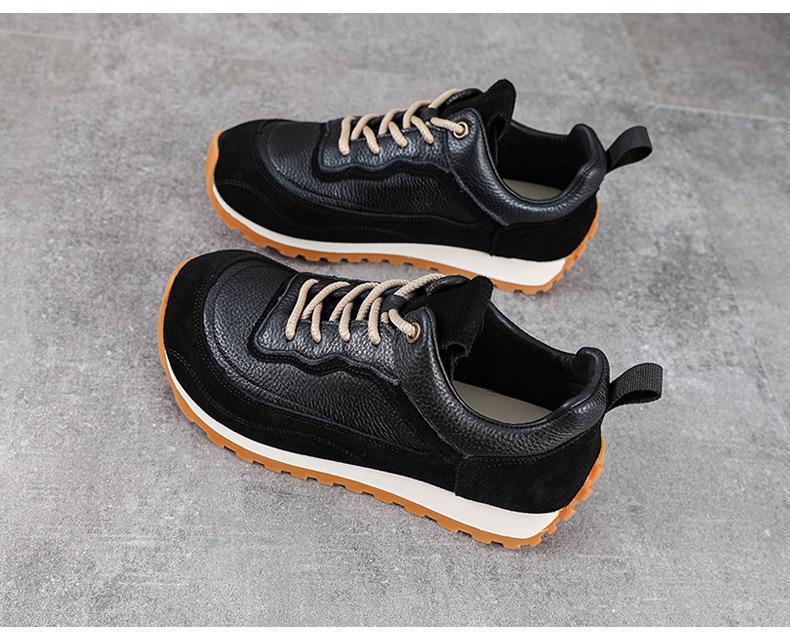 Women's Thick Sole Genuine Leather Dad Shoes - Height-Increasing, Casual Autumn/Winter Sports Sneakers