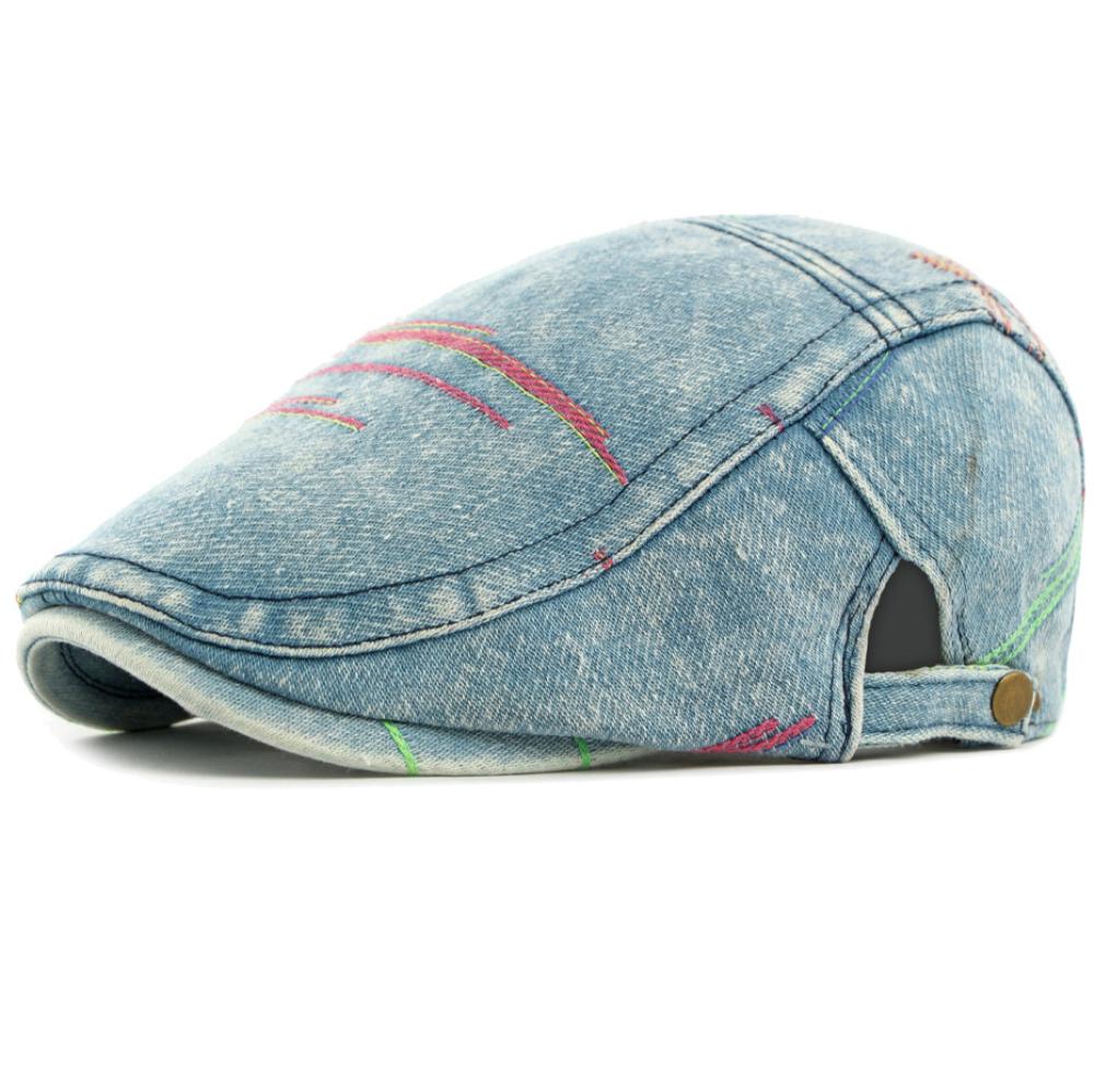 HT5046 Mens Berets Women Spring Autumn 100% Cotton Denim Ivy Flat Cap Artist Painter Beret Hat Male Female Adjustable Beret Cap