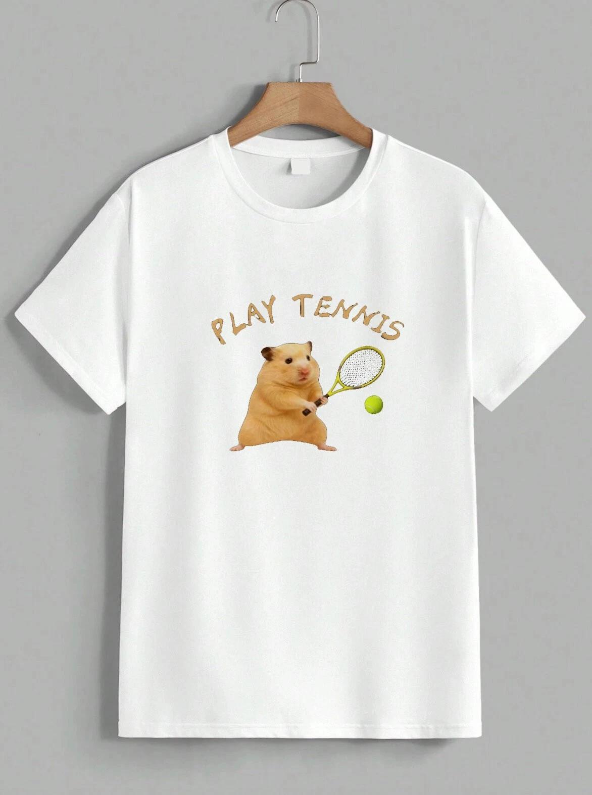 Funny Hamster Playing Work Out Tennis T-Shirt Cute Animal Graphic Tee Unisex 2 3XL