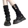 Women Student Novelty Leg Warmers Ribbed Knitted 3 Button Knee High Footless Boot Cuffs Solid Color Foot Covers Socks