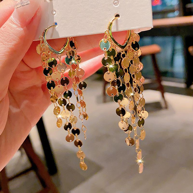 Exaggerated Tassel Stud Earrings for Women - Heart-Shaped Luxury Disc Design