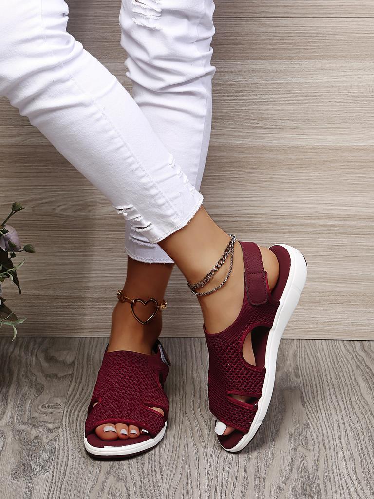 Foreign Trade Europe and the United States Summer New Women's Shoes Flying Woven Flat Bottom Breathable Solid Color Beach Shoes Lightweight Large S