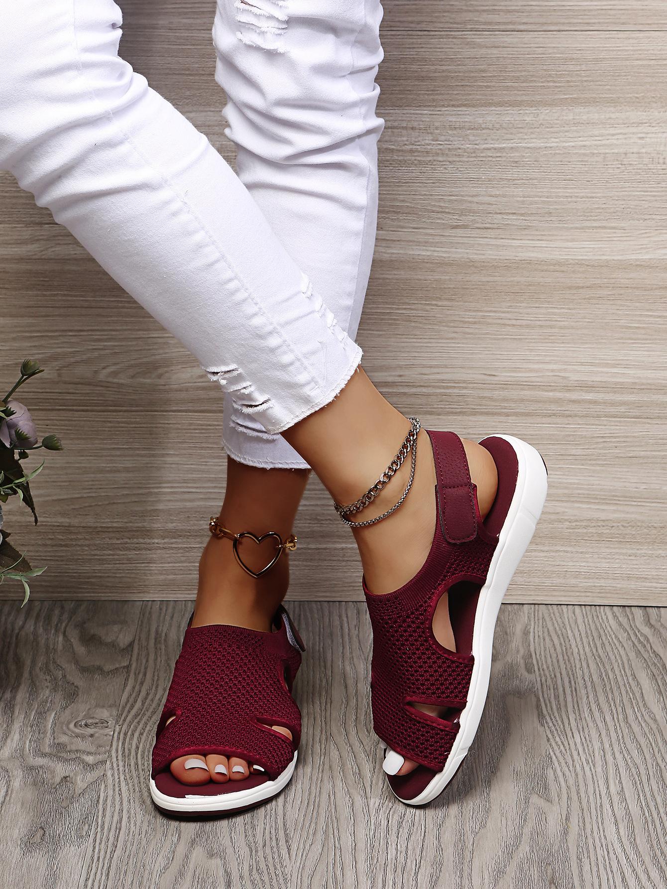 

Foreign trade Europe and the United States summer new women s shoes flying woven flat bottom breathable solid color beach shoes lightweight large s 44 бордовый