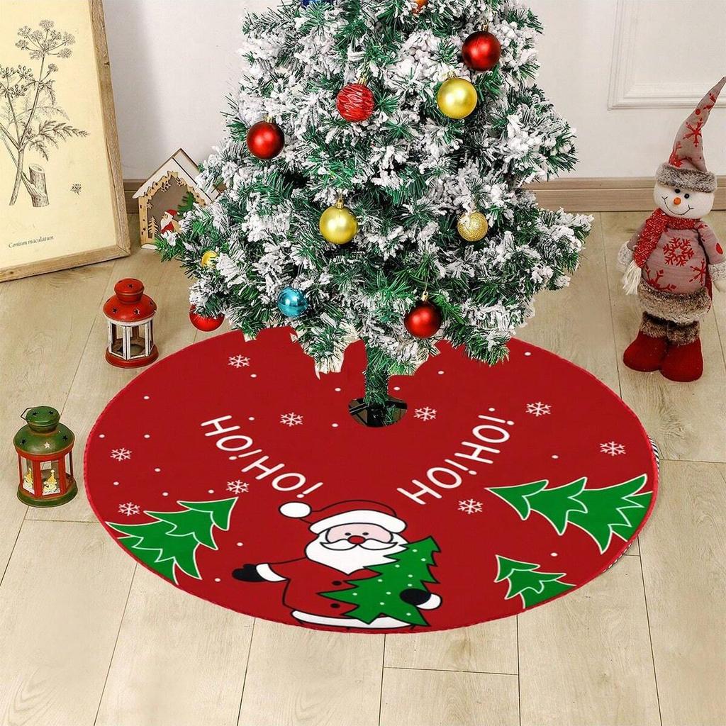 1pc-Merry Christmas Tree Skirt Snowman Xma Tree Red Cotton Xmas Tree Skirt Ornaments Diy Happy Christmas Party Decorations Suppl