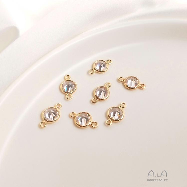 14K Gold Filled Zirkonkristall Runde Anhänger Hängeohrringe & DIY Doppel-Anhänger Armband Schmuck