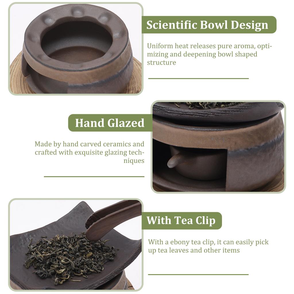 Ceramic Aromatherapy Stove Essential Oil Burner Handmade Tea Stove Warmer Set Zen Incense Burner with Tealight Holders for Home