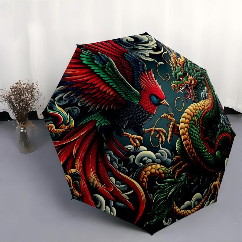 1pc Mythical Creatures Artwork Automatic Open/close Folding Umbrella, Compact Portable Travel Umbrella, Perfect Birthday/Christmas, Cute Umb