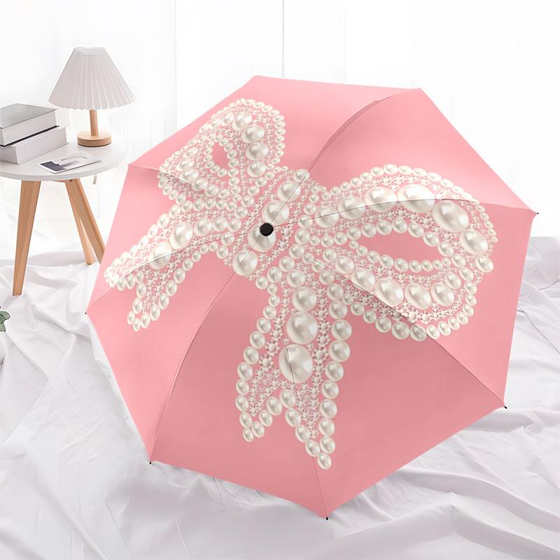 1pc Pearl BowAutomatic Open/close Folding Umbrella, Compact Portable Travel Umbrella, Perfect Birthday/Holiday, Cute Umbrella y023