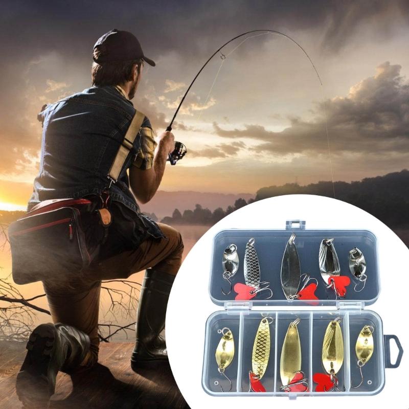 10pcs Fishing Spoons Metal Lures with Hook Tackle Box Hard Fishing Lures Fishing Baits for Trout Spinner Baits