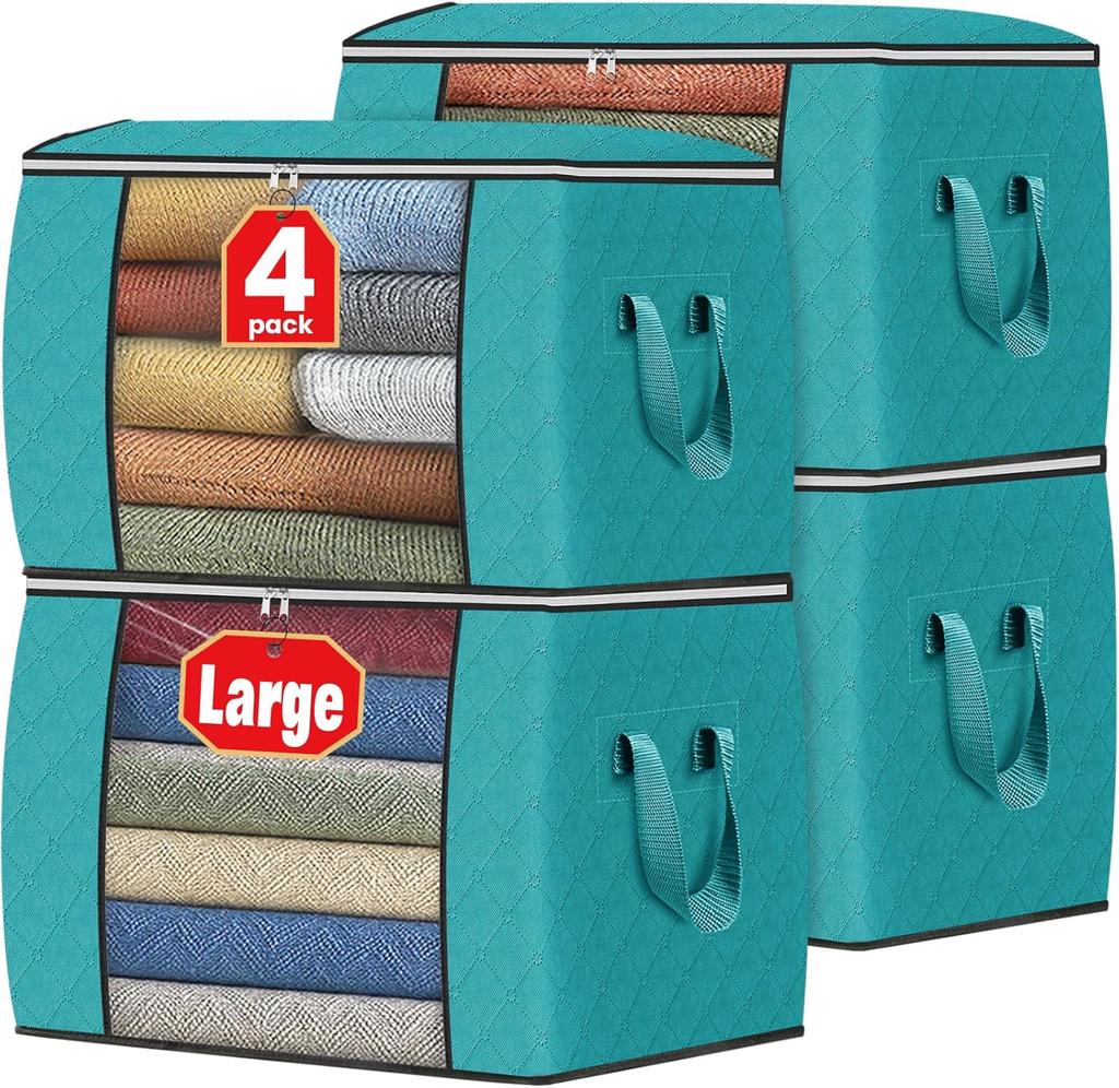 Fab Totes Storage Bags,Clothes Blanket Storage Bins Foldable Closet Organizers with Reinforced Handle for Home Dorm Storage and Organization