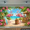 2D Bright Tropical Beach Backdrop with Flamingos for Summer Photoshoot
