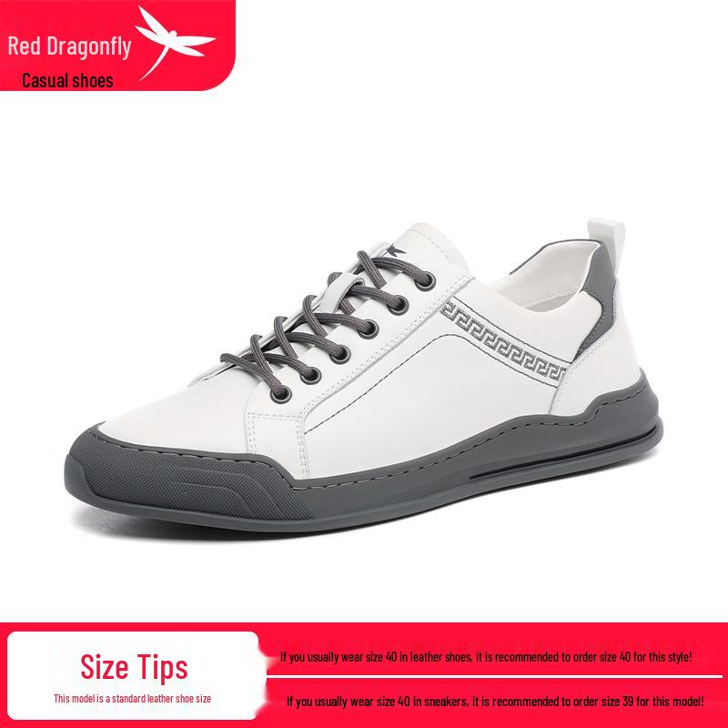 Red Dragonfly Men s Genuine Leather White Flat Sole Casual Sneakers 42