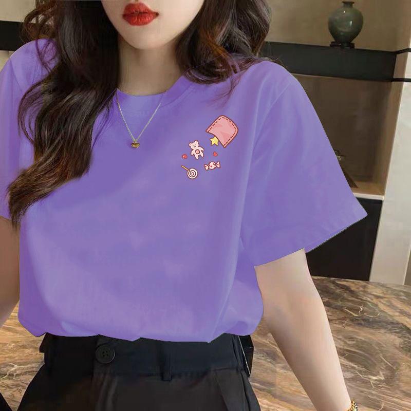 HNXC White Short-sleeved T-shirt for Women, Summer Loose Printed T-shirt for Ladies