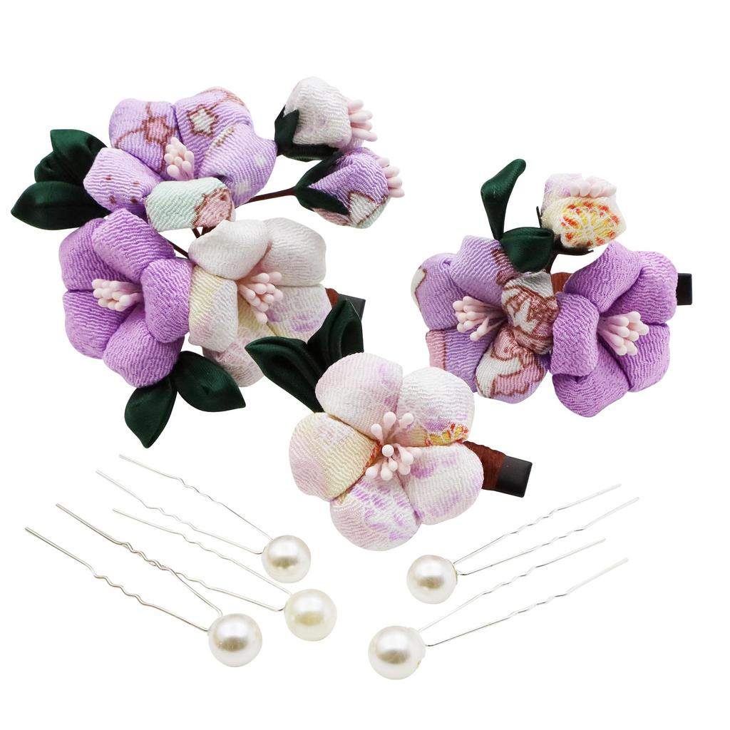 JZOON Hair Ornament Set with Tsumami Zaiku Colors Perfect for and Available in and H2475 3-Piece (5 Available) - Camellia, Pearl, Handmade,