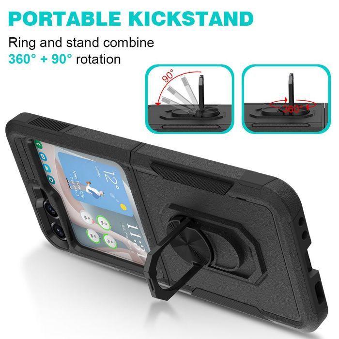 Protective Case - BOOLING - for Samsung Galaxy Z Flip 7 FE - Rigid Shockproof - Black - 360° Stand