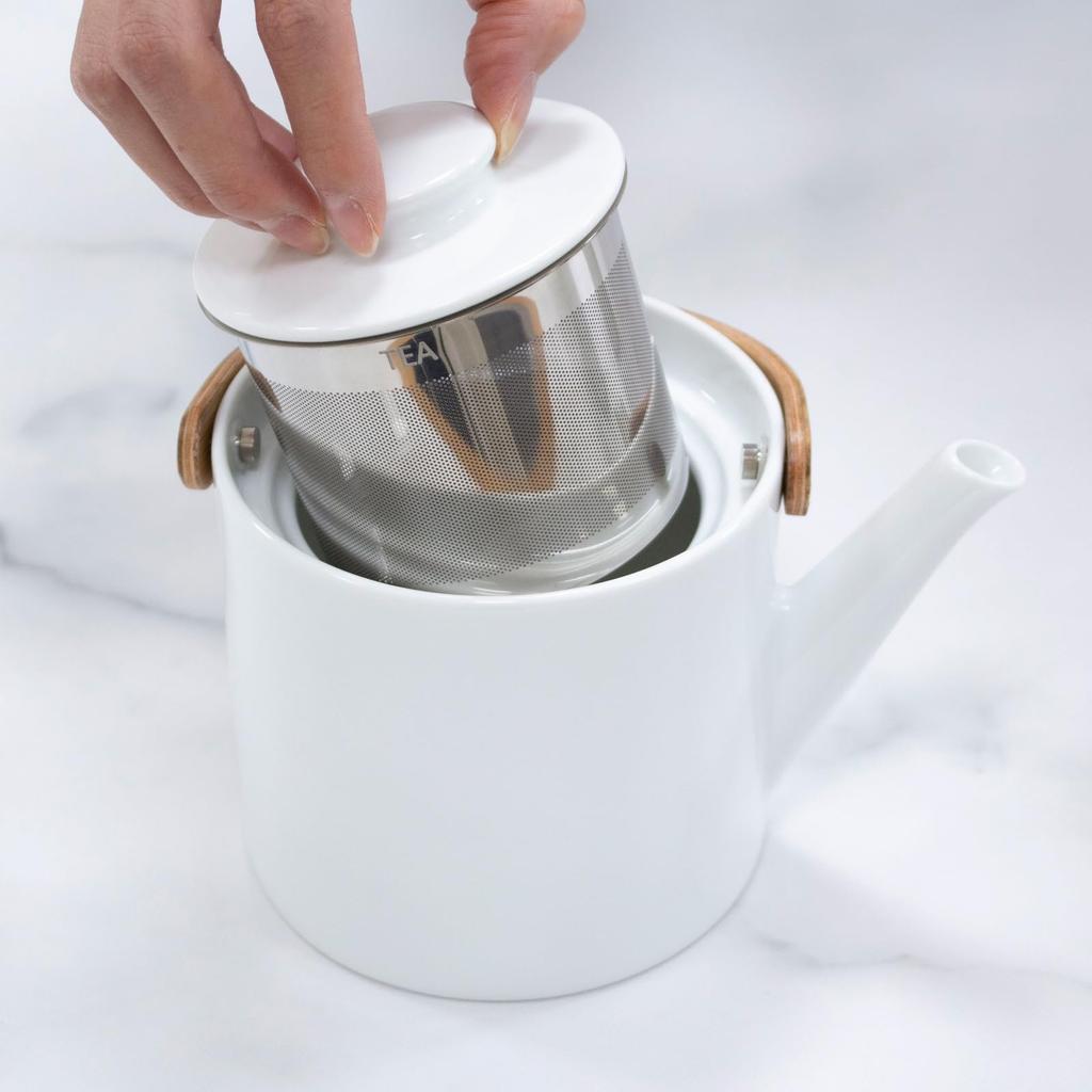 Smith & Shoe Arrosoir Teapot, 500ml, White Black Tea with Strainer, White Porcelain Teapot, Ceramic, Designed by SEBASTIAN CONRAN, LONDON