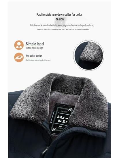 Woodpecker Men's Fleece-Lined Winter Jacket: Thick, Cotton-Padded, Cold-Proof Coat for Middle-Aged and Elderly.