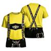 Men's Oktoberfest Short Sleeve T Shirt Vintage Texture Print Loose Fit Casual Summer Daily Wear Top with Embroidered Suspenders Design