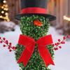 Christmas Snowman Topiary 31" Artificial Snowman Shaped Topiary Tree with Red Bow Santa Hat Faux Boxwood Topiary for Home Front Porch Garden Decor