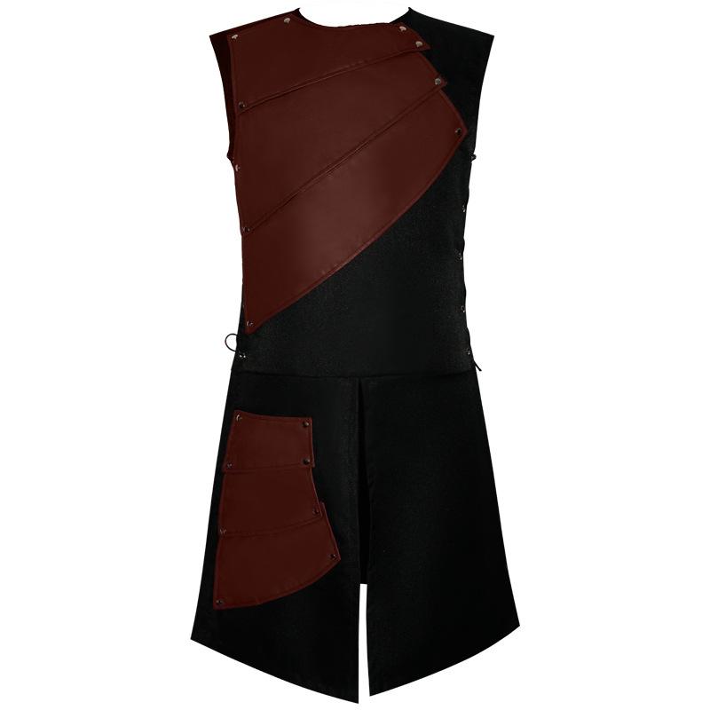 QZ New Nordic-style anime sleeveless round-neck top with side ties and patchwork detailing, featuring a medieval retro samurai combat costume for