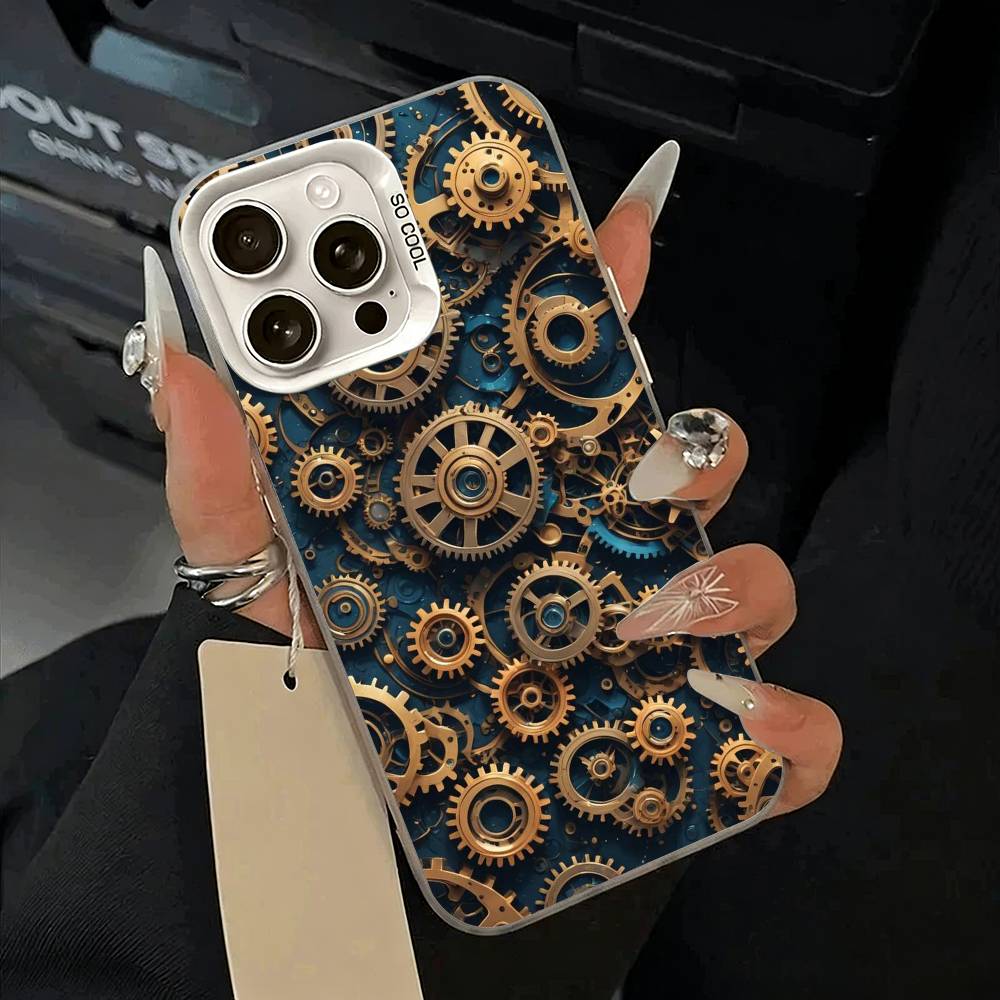 Mechanical Gear Phone Case For IPhone 17 Air 16 15 14 13 12 11 Pro Max White  Sliver  Hard Cover