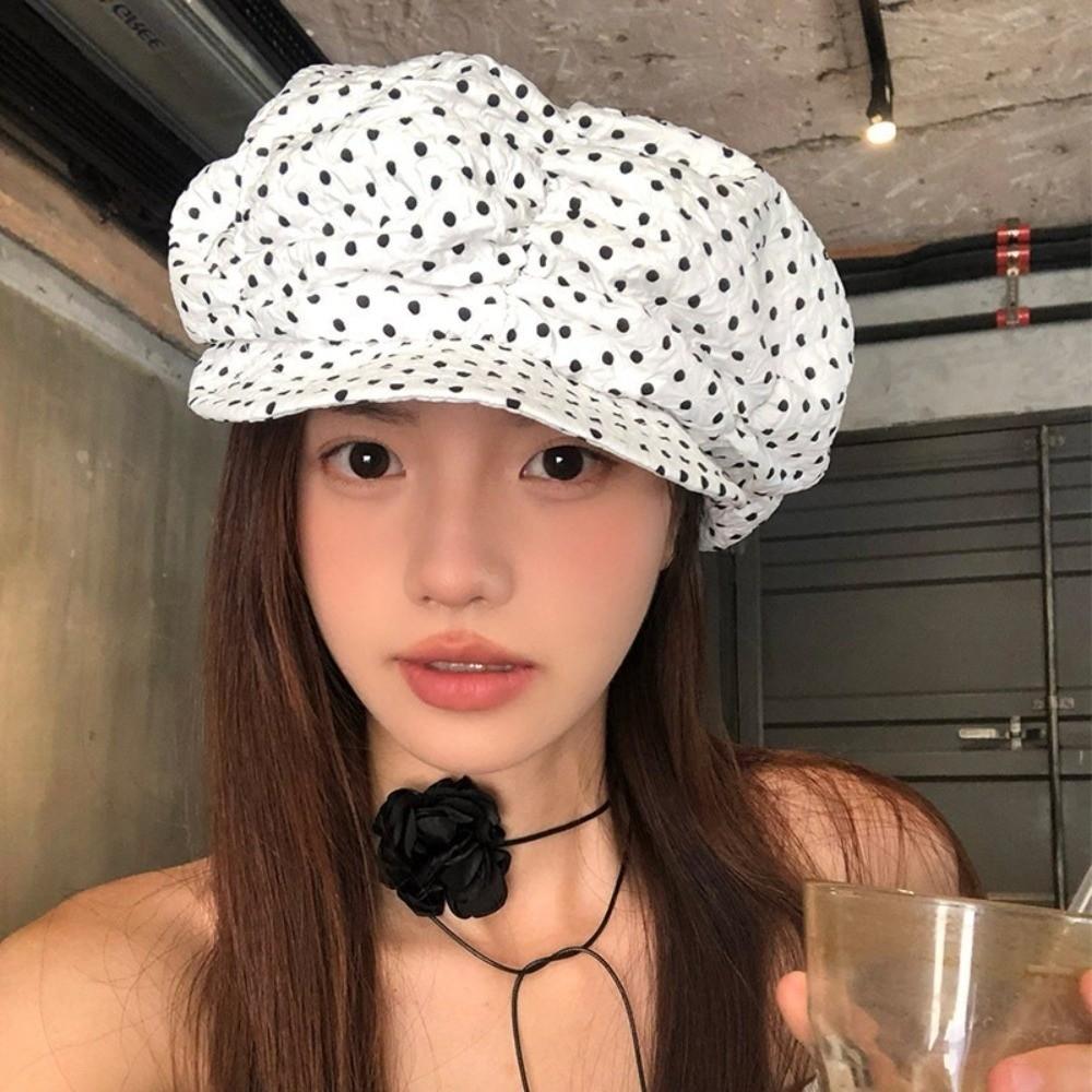 Versatile Oversized Cloud Hat Polka Dot Print Beret Trendy Octagonal Hat for Women