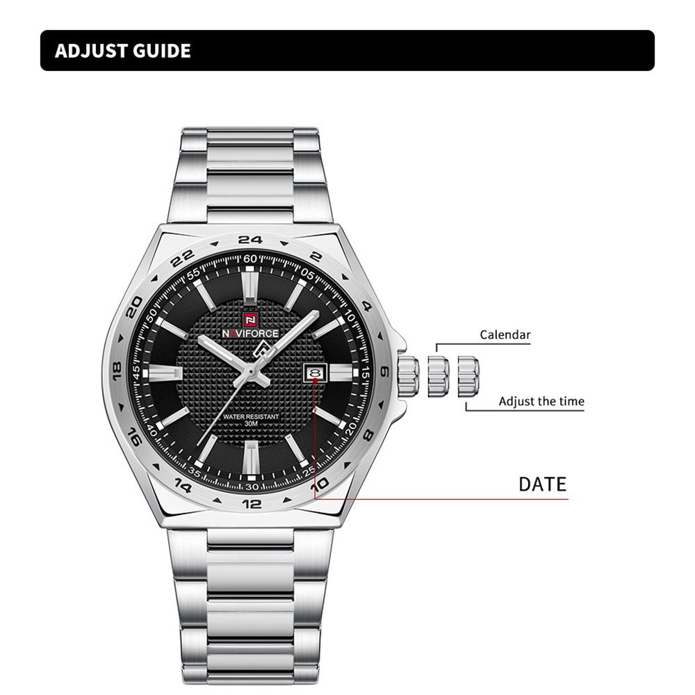 Naviforce Original Quartz Watch for Men Calendar Stainless Steel Strap Luminous Pointer Round Case Waterproof Men Watch NF9266