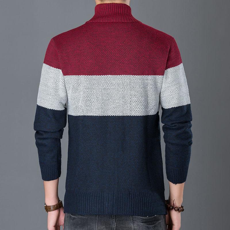 Thick Winter Men's Sweater with Added Fleece Zipper Cardigan Oversized Stand Up Collar Knitted Warm Jacket