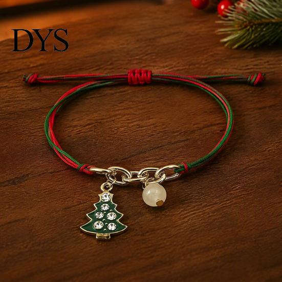 Christmas Party Favors Bracelets, Red Green String Bracelet, Adjustable Charm Bracelet Holiday Bracelets with Glow in The Dark Bead for Women